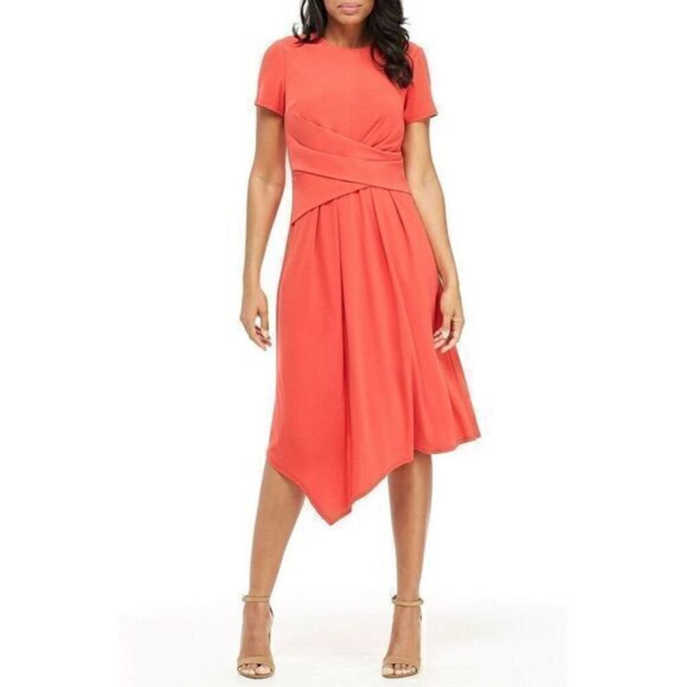 MAGGY LONDON NWT Red Draped Asymmetrical Plus Size Dress 14W